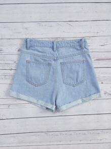 SHEIN Bé Gái Quần Shorts Denim Nút Túi Dây kéo Hoa - Rửa nhẹ - Xem 2