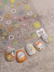 1sheet Cute Bear Rabbit Heart & Star Pattern 3D Nail Art Sticker, Mix-and-Match Summer Nail Art Decals For Home DIY - Multicolor - View 1
