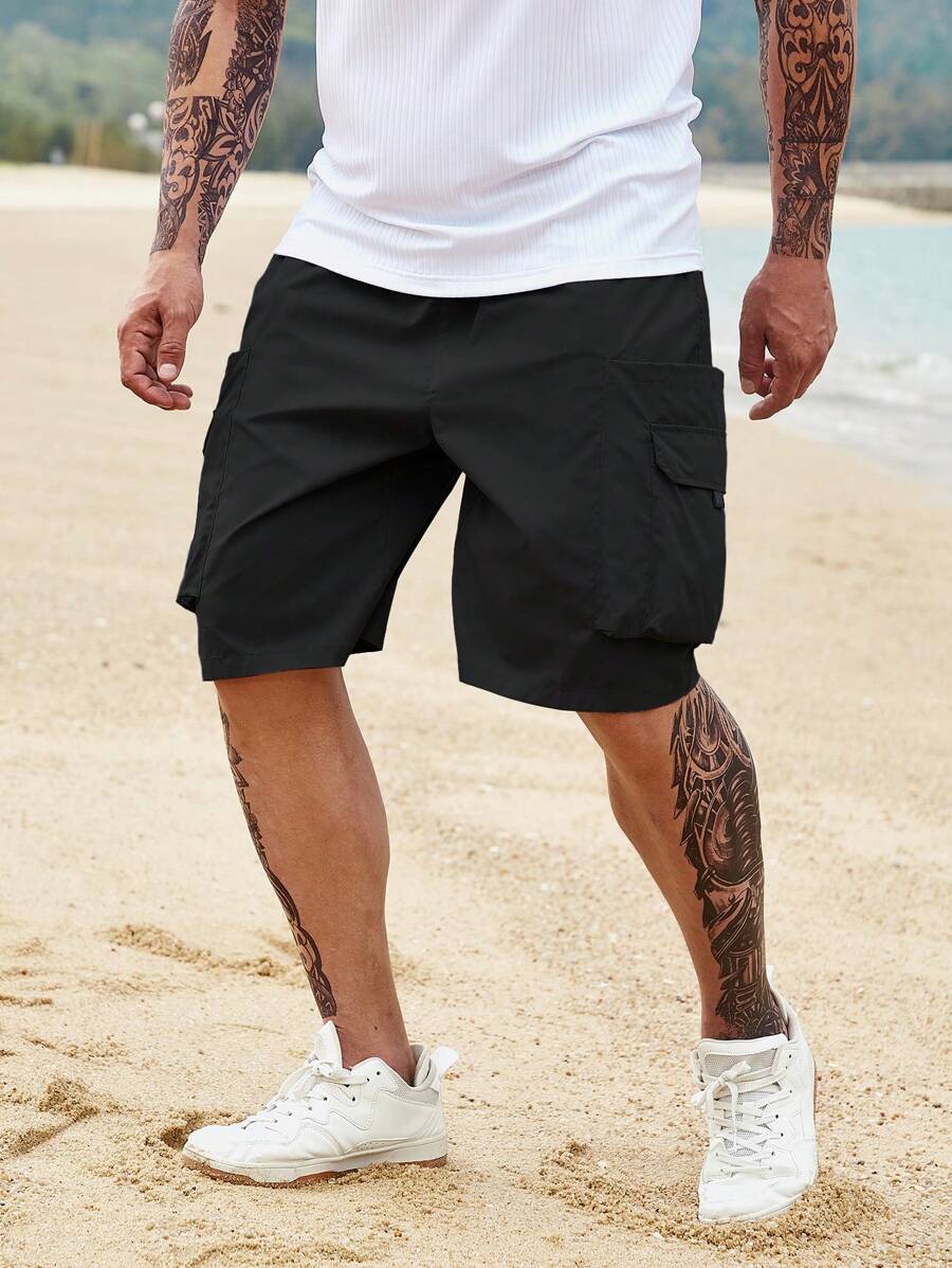 Manfinity Homme Men Plus Flap Pocket Side Cargo Shorts - Black - View 1