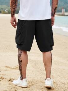 Manfinity Homme Men Plus Flap Pocket Side Cargo Shorts - Black - View 2