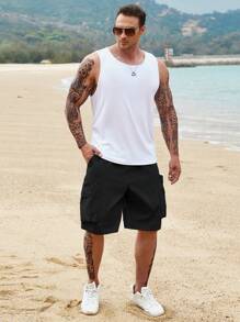 Manfinity Homme Men Plus Flap Pocket Side Cargo Shorts - Black - View 3