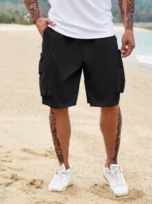 Manfinity Homme Men Plus Flap Pocket Side Cargo Shorts - Black - View 4