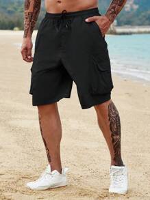 Manfinity Homme Men Plus Flap Pocket Side Cargo Shorts - Black - View 5