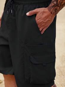 Manfinity Homme Men Plus Flap Pocket Side Cargo Shorts - Black - View 6