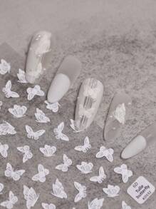 1 片浮雕/3D 浮雕蝴蝶美甲贴纸，黑色和白色，按压式指甲专用，贝壳极光蝴蝶结美甲贴纸，适合女士和女孩 DIY 使用 - 白色 - 查看 1