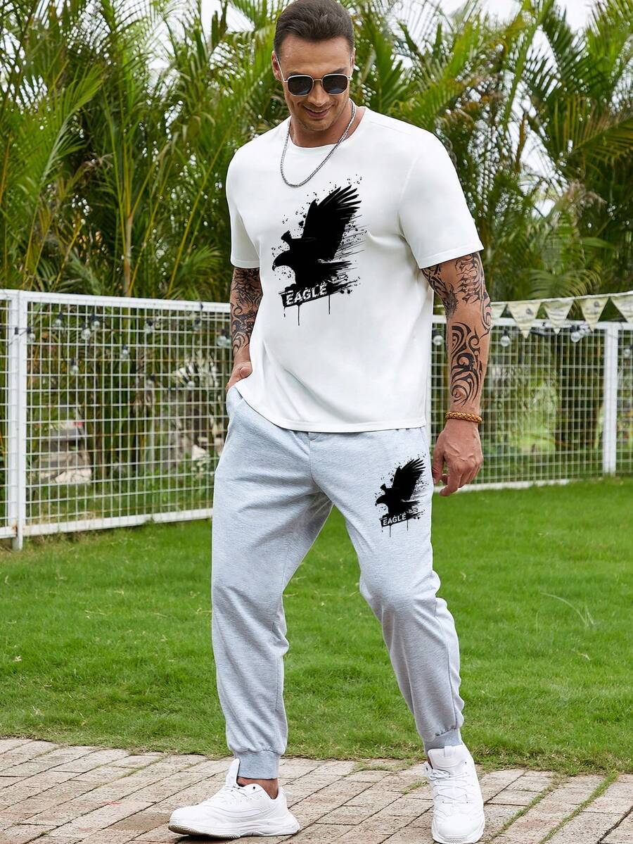 Manfinity LEGND Bộ hai mảnh Nam Túi Thú vật Lá thư Giải trí - trắng - Xem 1