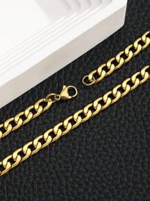 1pc Children's Stainless Steel Hip Hop Necklace, Suitable As A Gift For Friends - Yellow Gold - View 2