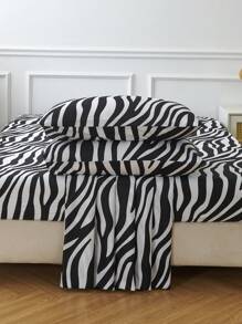 Zebra Pattern Flat Sheet Set Without Filler, 1pc Fitted Sheet & 1pc Flat Sheet & 2pcs Pillowcase, Modern Soft Bed Sheet Set For Bedroom - Black and White - View 1
