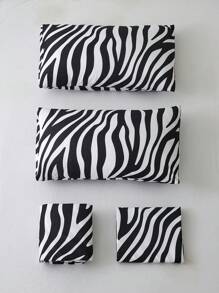 Zebra Pattern Flat Sheet Set Without Filler, 1pc Fitted Sheet & 1pc Flat Sheet & 2pcs Pillowcase, Modern Soft Bed Sheet Set For Bedroom - Black and White - View 5