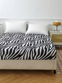 Zebra Pattern Flat Sheet Set Without Filler, 1pc Fitted Sheet & 1pc Flat Sheet & 2pcs Pillowcase, Modern Soft Bed Sheet Set For Bedroom - Black and White - View 7