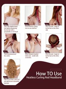 3 Piezas/set Juego De Rizadores Para Cabello Sin Calor Diseñados Para Dormir - Burdeos - Ver 4