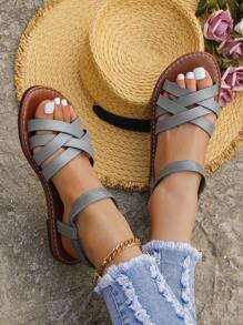 Xăng đan quai ngang mắt cá thanh lịch cho nữ, Xăng đan đế bằng quai chéo - Xám - Xem 4