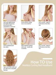 Rodillo rizador de pelo completo, juego de 3 rizadores de pelo sin calor y coleteros sin rodillo de pelo en espiral de calor - Champán - Ver 4