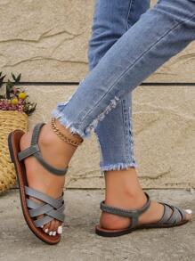 Xăng đan quai ngang mắt cá thanh lịch cho nữ, Xăng đan đế bằng quai chéo - Xám - Xem 6