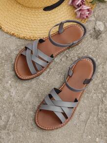 Xăng đan quai ngang mắt cá thanh lịch cho nữ, Xăng đan đế bằng quai chéo - Xám - Xem 7