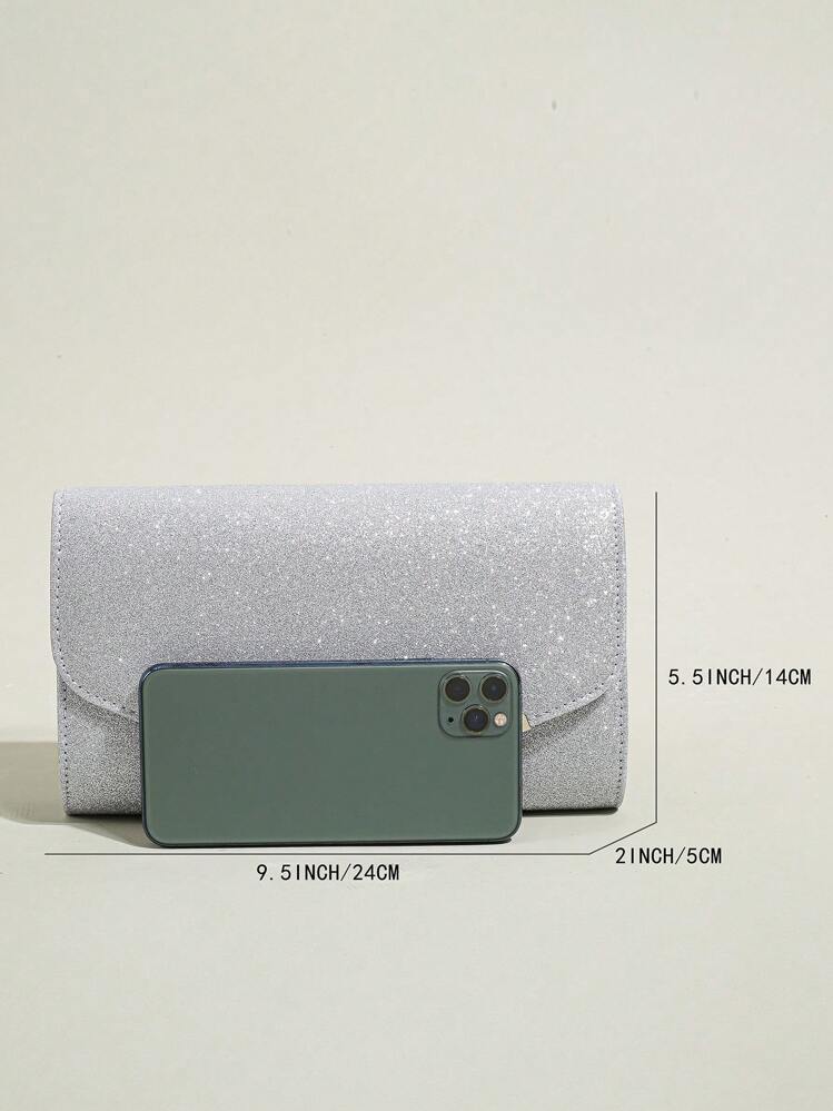 Clutch Purse Evening Bag For Women, Glitter Evening Envelope Handbag With Detachable Chain Elegant,Exquisite Patent Square Evening Bag For Party Dinner Bag,Clutch Bag For Party Girl,Woman,For Female, Perfect For Party,Wedding,Prom,Dinner/Banquet,Best Gift For Women's Clip Glitter Dinner Wallet For Carnival Wedding Handbag For Party And Prom - Silver - View 6