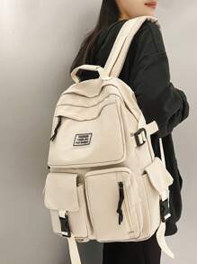 大容量日常通勤尼龍可調節中學生旅行背包書包適合研究生、青少年女孩、新生、大二、初中和高中大學生、大學和高中，非常適合戶外、旅行和返校 - 白色 - 查看 2