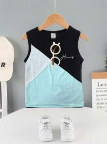 SHEIN 小男童字母圖案撞色背心上衣 - 彩色 - 查看 1