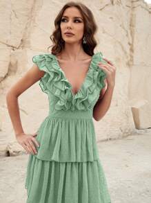 荷葉邊多層下擺圓點連衣裙 - 薄荷綠 - 查看 6