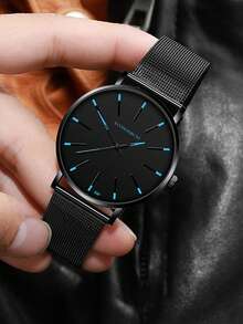 1pc Kids Metal Strap Casual Round Dial Quartz Watch & 1pc Bracelet For Daily Life - Black - View 3