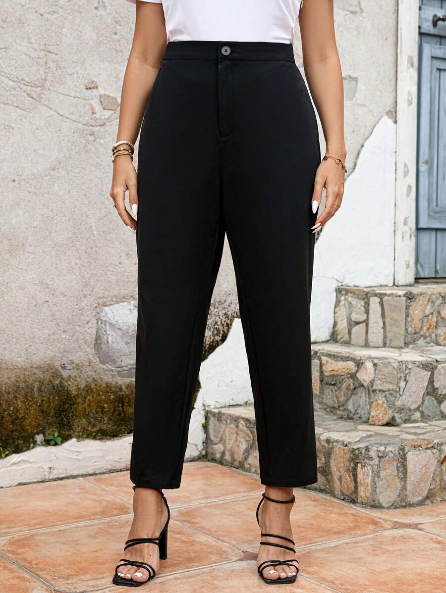 SHEIN Clasi Plus High Waist Carrot Trousers - Black - View 1