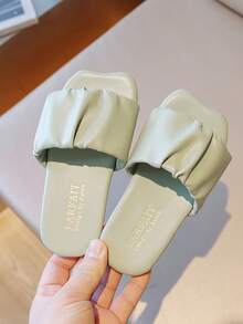 Chicas Zapatillas fruncido con banda única minimalista para exterior - Verde - Ver 1