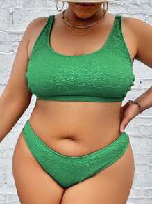 SHEIN Swim Curve Plus Size Solid Bikini Set Summer Beach - Green - View 1