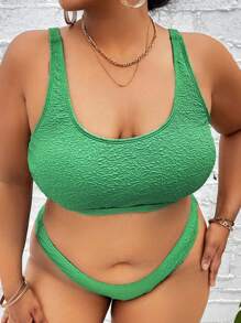 SHEIN Swim Curve Plus Size Solid Bikini Set Summer Beach - Green - View 4
