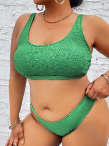 SHEIN Swim Curve Plus Size Solid Bikini Set Summer Beach - Green - View 5