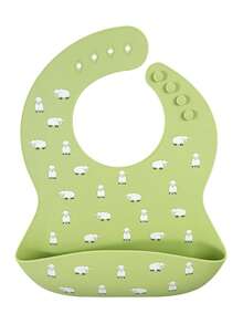 Baby Sheep Pattern Silicone Waterproof Bib - Mint Green - View 1