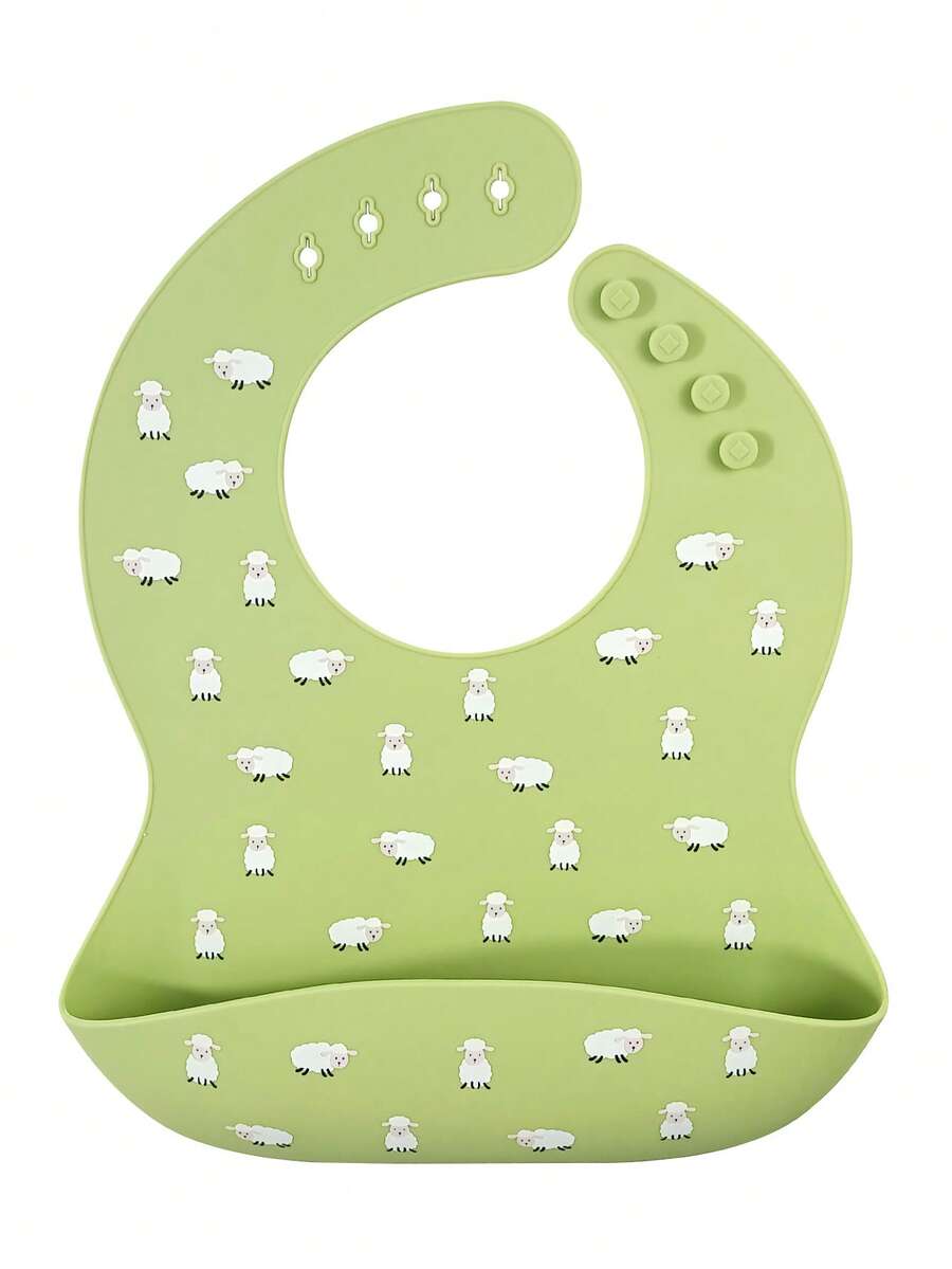 Baby Sheep Pattern Silicone Waterproof Bib - Mint Green - View 1