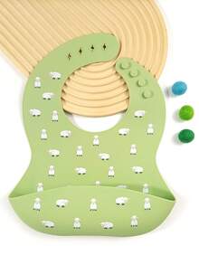 Baby Sheep Pattern Silicone Waterproof Bib - Mint Green - View 2