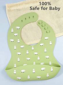 Baby Sheep Pattern Silicone Waterproof Bib - Mint Green - View 5