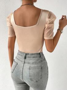 SHEIN Privé Áo liền quần ôm nữ Xù màu trơn Thanh lịch - Màu be - Xem 2