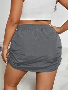 SHEIN EZwear Plus Drawstring Waist Ruched Skirt - Grey - View 2