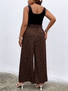 SHEIN LUNE 大碼斑點印花腰帶闊腿連體褲 - 彩色 - 查看 2