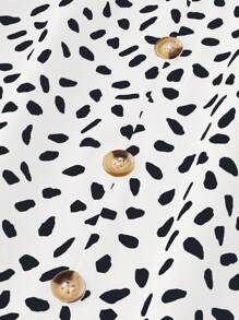 Celure Plus Dalmatian Print Button Front Skirt - White - View 4