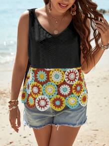 SHEIN Holidaya Top tank floral de croché - Negro - Ver 1