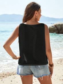 SHEIN Holidaya Top tank floral de croché - Negro - Ver 2