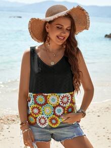 SHEIN Holidaya Top tank floral de croché - Negro - Ver 4