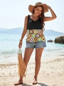 SHEIN Holidaya Top tank floral de croché - Negro - Ver 5