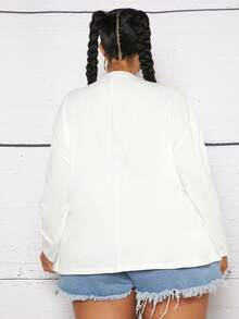 SHEIN CURVE+ Hơn Đồ họa Hình & Chữ cái Áo thun Thả vai - trắng - Xem 4