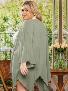 SHEIN CURVE+ Plus Batwing Sleeve Open Front Kimono - Mint Green - View 6