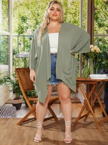 SHEIN CURVE+ Plus Batwing Sleeve Open Front Kimono - Mint Green - View 2