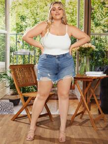 SHEIN CURVE+ Top de tirantes crop unicolor - Blanco - Ver 3