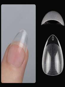 120入組極短杏仁型壓克力沙龍全套沉浸式凝膠指甲貼片，指甲貼片，美甲工具 - 米色 - 查看 1