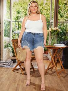 SHEIN CURVE+ Top de tirantes crop unicolor - Blanco - Ver 4