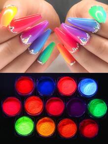 FULL BEAUTY 13 盒彩色闪光荧光霓虹指甲粉亮粉 - 彩色 - 查看 1