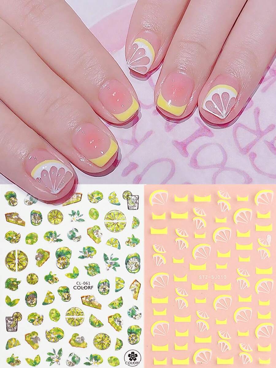 FULL BEAUTY 法語檸檬指甲2張夏天水果美甲貼紙裝飾用品 - 彩色 - 查看 1