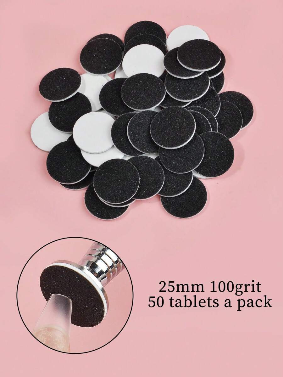 klimonla Sanding Paper Discs, 50pcs 25mm 180 Grit Nail Art Foot File Sanding Disc - Black - View 1